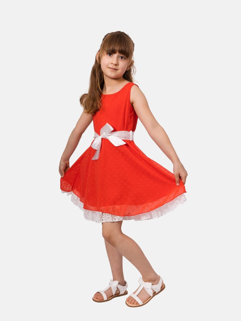 Junior Girl Budapest French Collection Summer Orange Dress with Belt