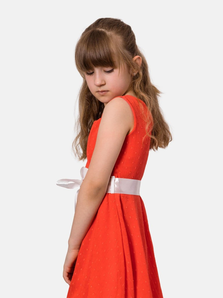 Junior Girl Budapest French Collection Summer Orange Dress with Belt