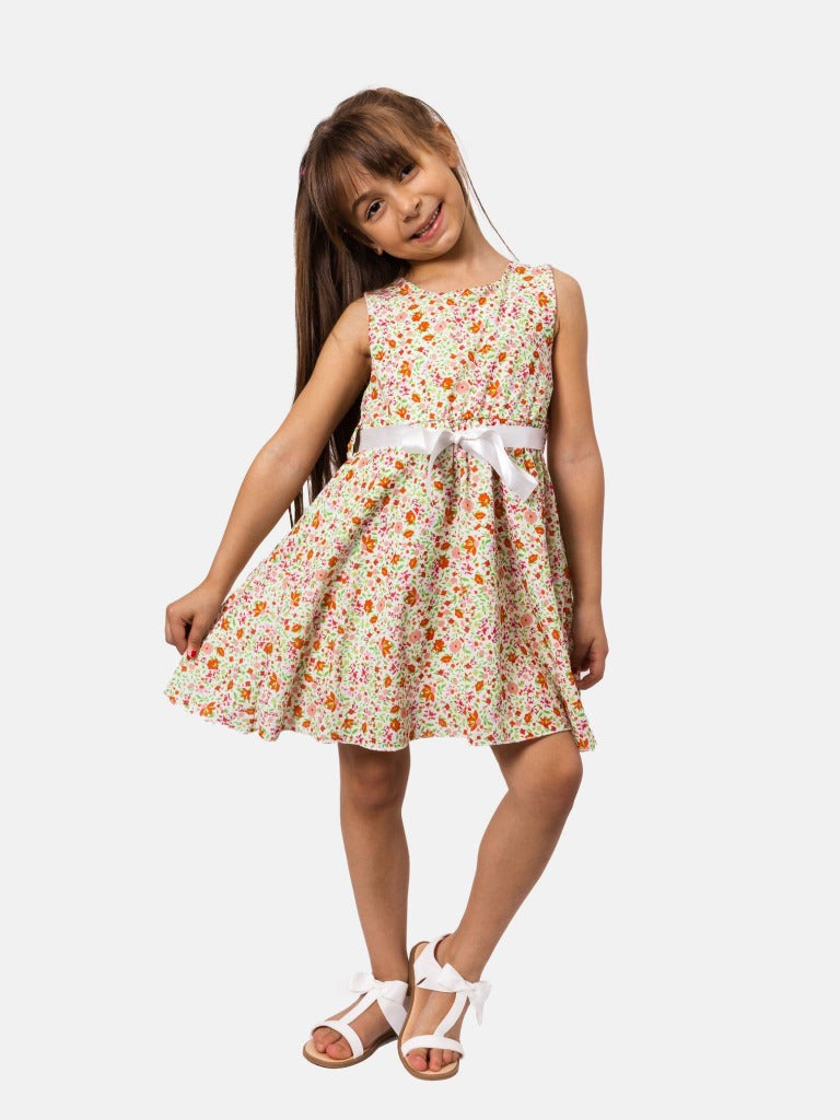Junior Girl Budapest French Collection Floral Beige Dress with Belt