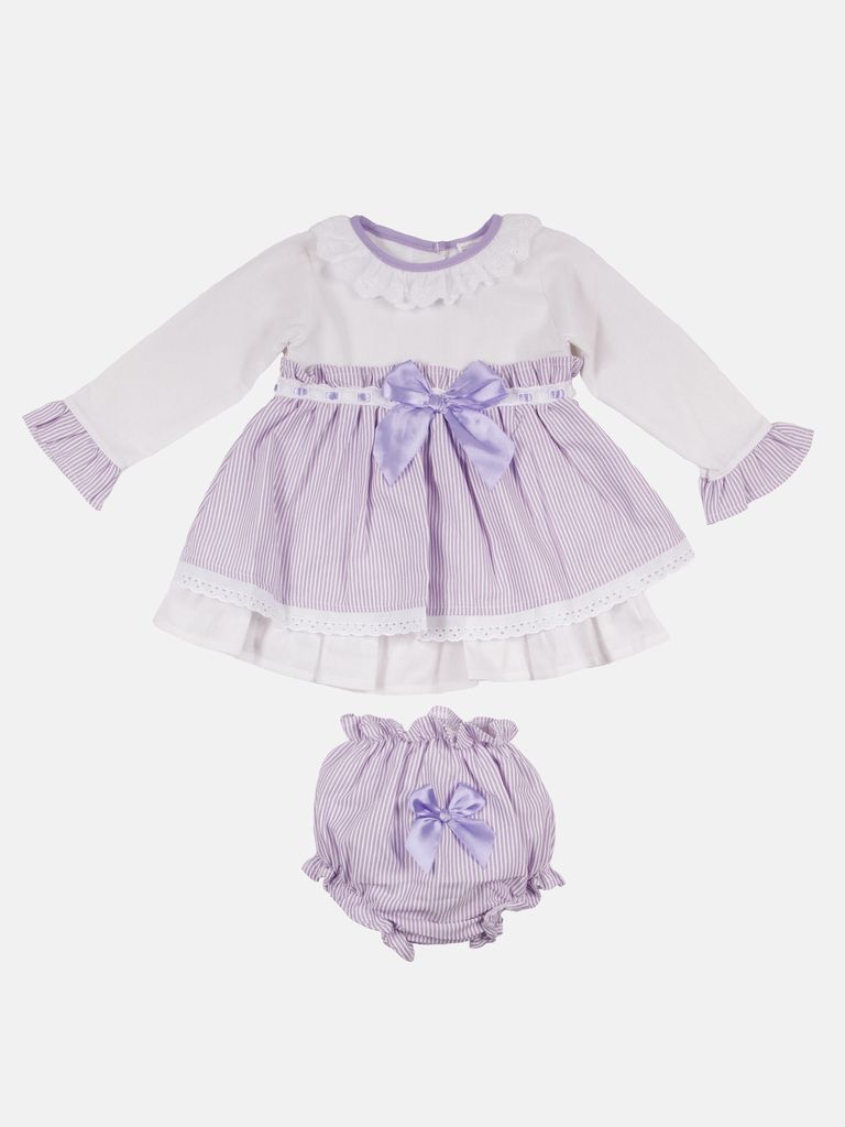 Baby Girl Eva Stripped Dress With Bow and Knickers - Purple