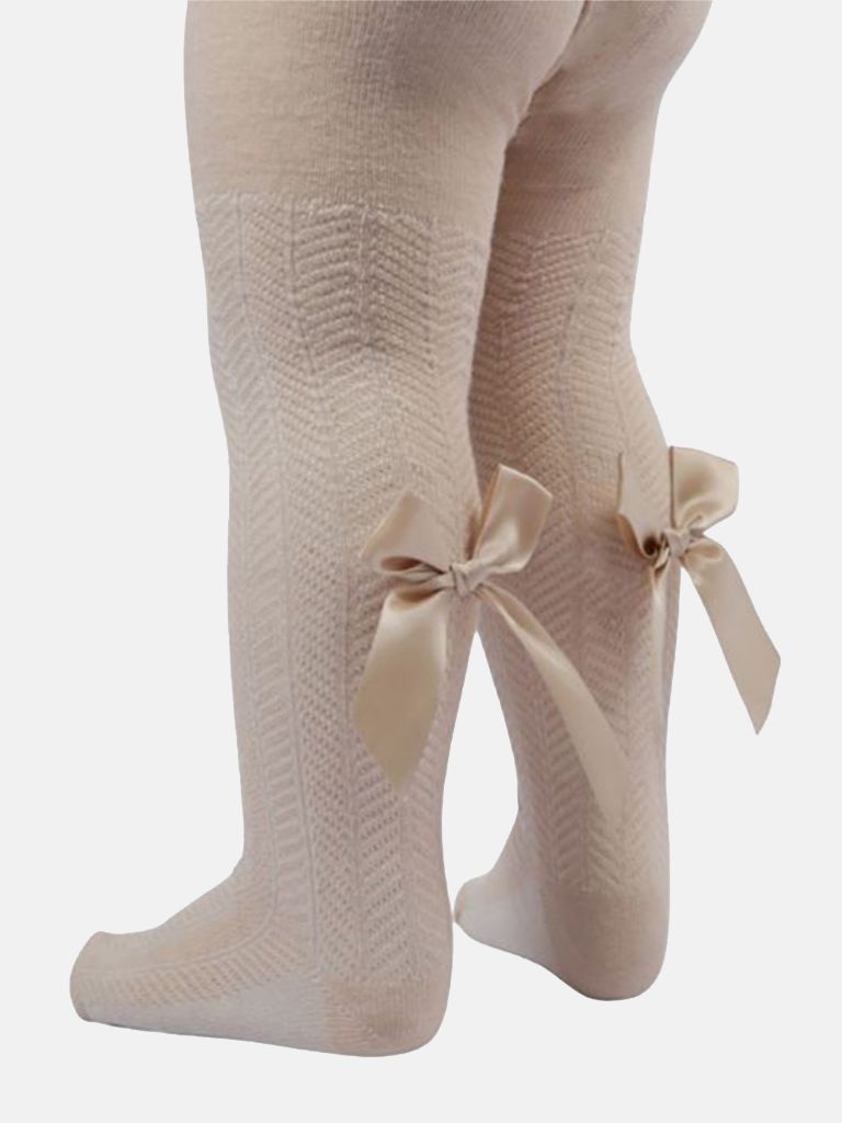 Baby Girl Tights with Satin Bow - Beige
