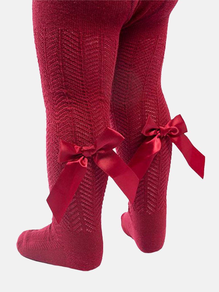 Baby Girl Tights with Satin Bow - Cherry Red