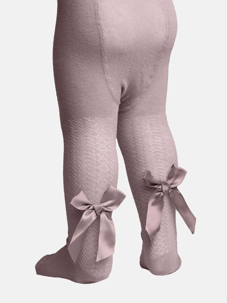 Baby Girl Tights with Satin Bow - Jacquard