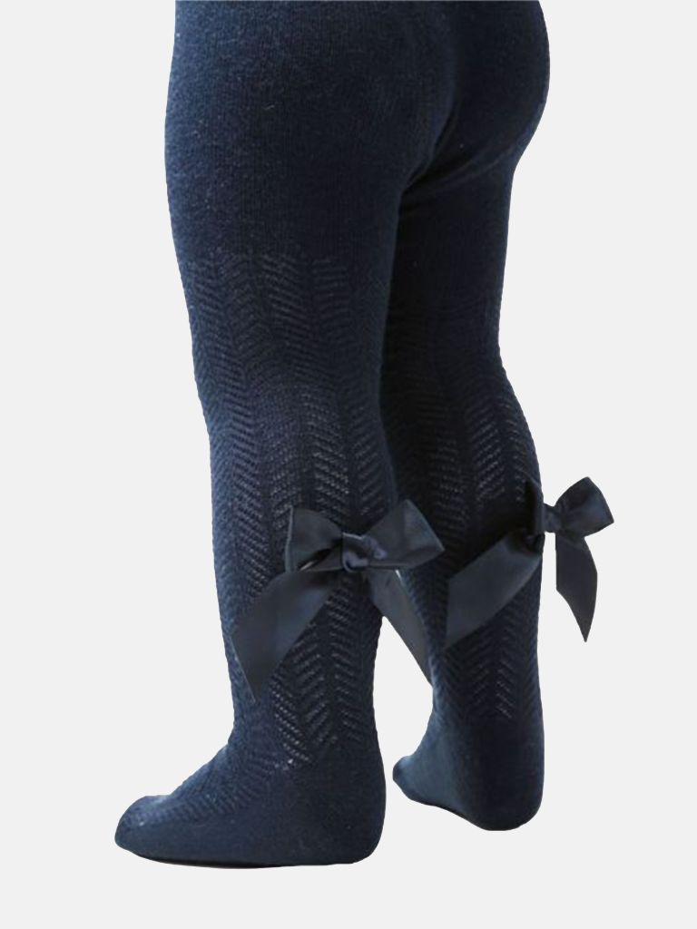 Baby Girl Tights with Satin Bow - Navy