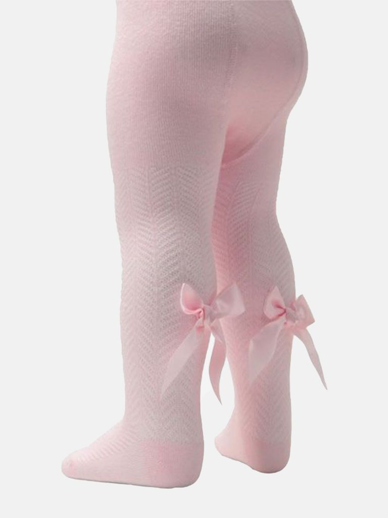 Baby Girl Tights with Satin Bow - Pink