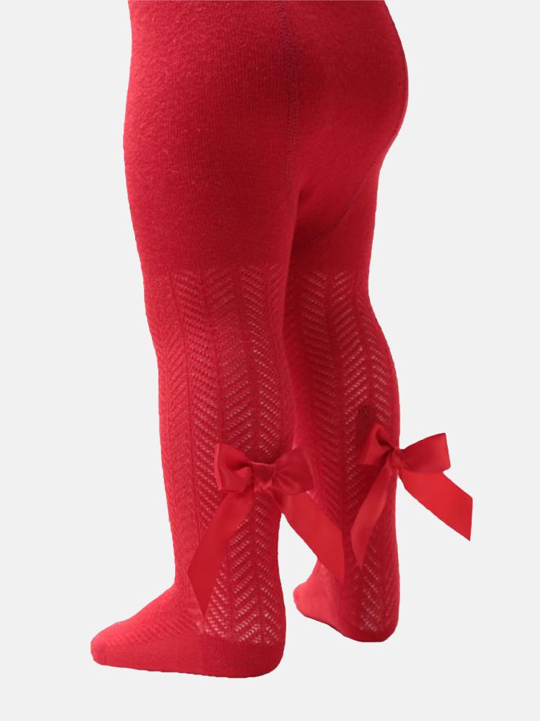 Baby Girl Tights with Satin Bow - Red