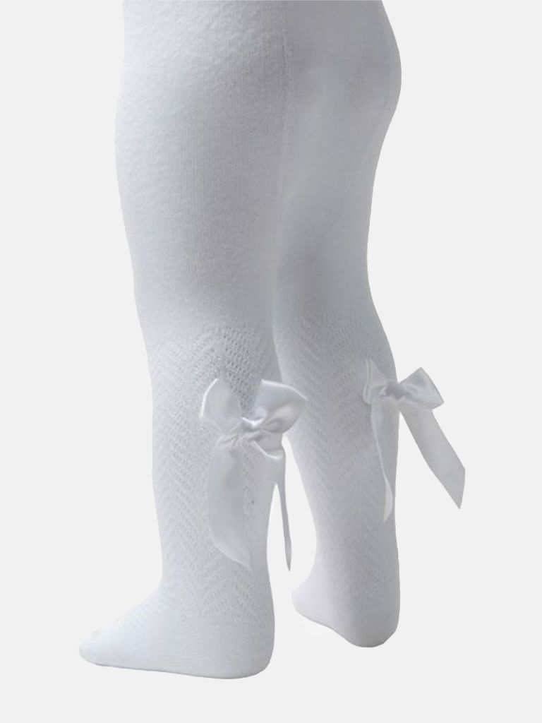 Baby Girl Tights with Satin Bow - White