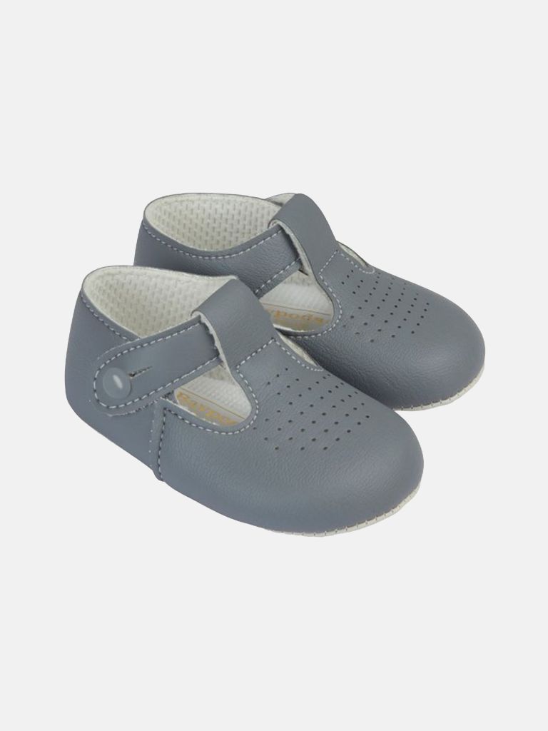 Baypods Soft Sole Boys T-Bar Hole Punched Shoes - Grey