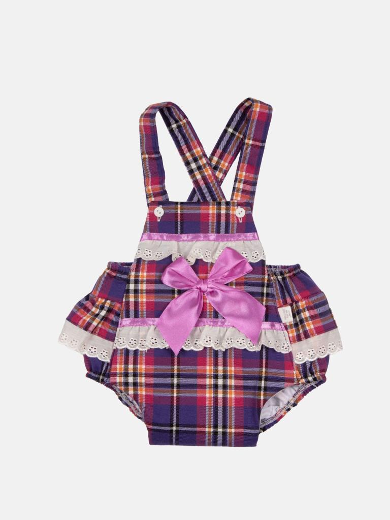 Baby Girl Luxury Tartan Romper - Purple with Lilac Bow