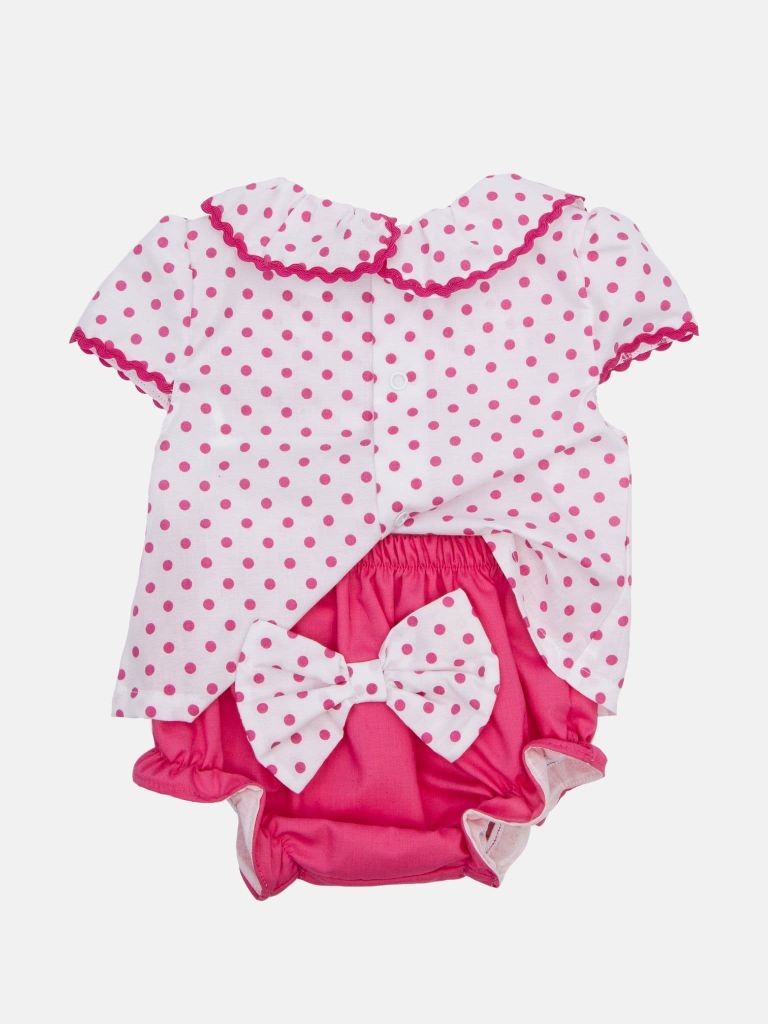 Baby Girl Polka Dot Collection Romper with bows and panties - Fuschia Pink