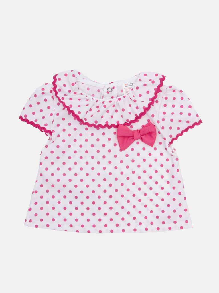 Baby Girl Polka Dot Collection Romper with bows and panties - Fuschia Pink