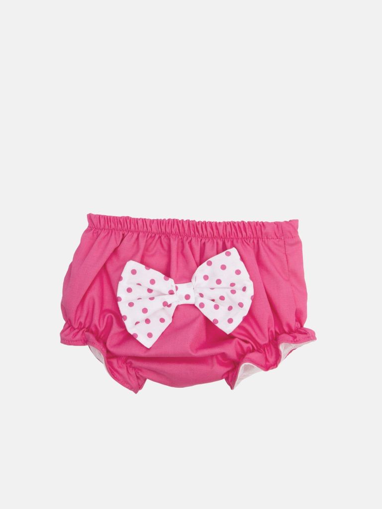 Baby Girl Polka Dot Collection Romper with bows and panties - Fuschia Pink