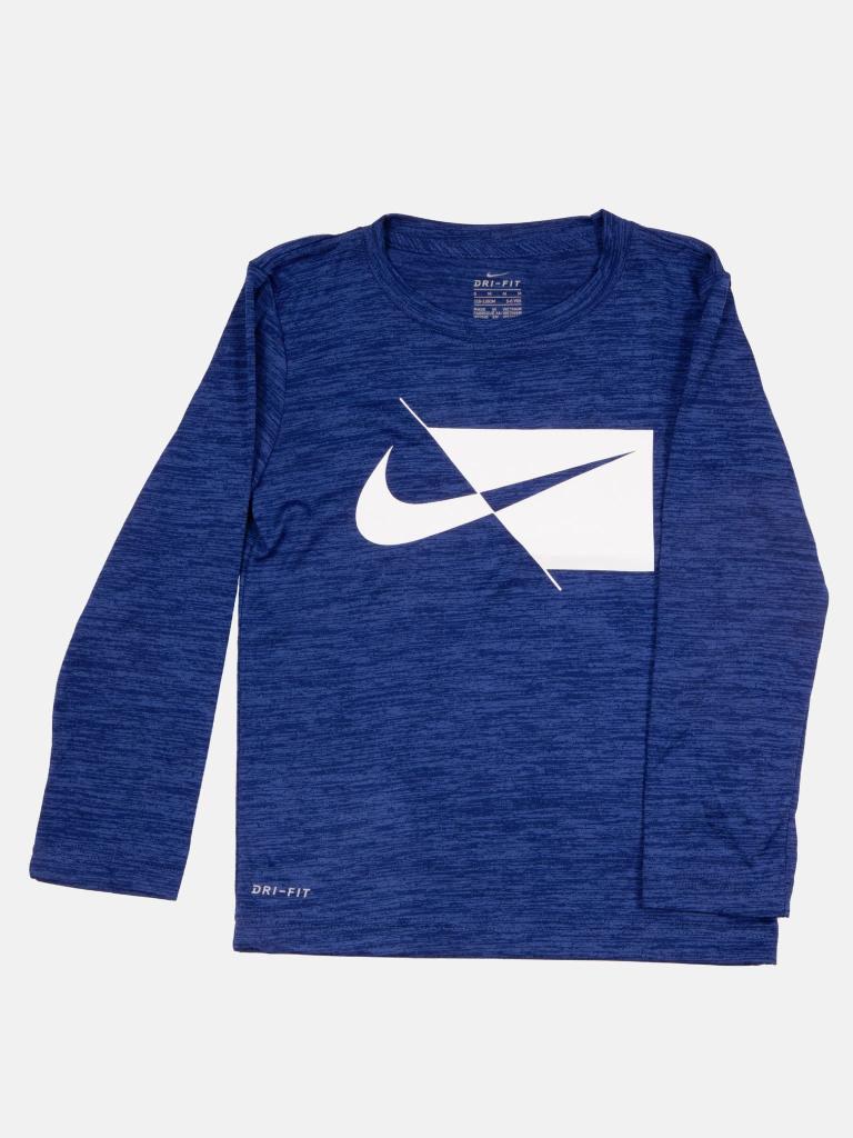 Nike Junior Boy Dri-FIT Long-Sleeve T-Shirt with Nike logo - Royal Blue