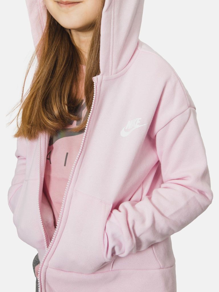 Nike Junior Sportswear Club Hoodie Zip up Sweatshirt with Nike Logo Pink