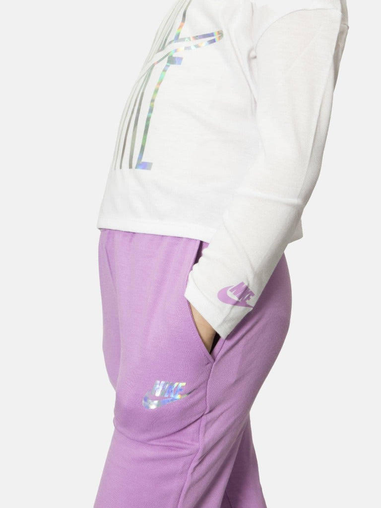 Nike Younger Iridescent Futura Printed Logo Full Sleeves T-Shirt - White