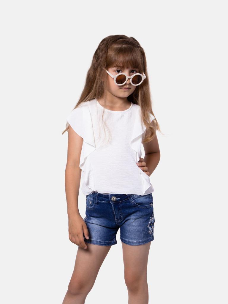 Junior Girl French Collection Rhinestone Embelished Denim Shorts - Blue