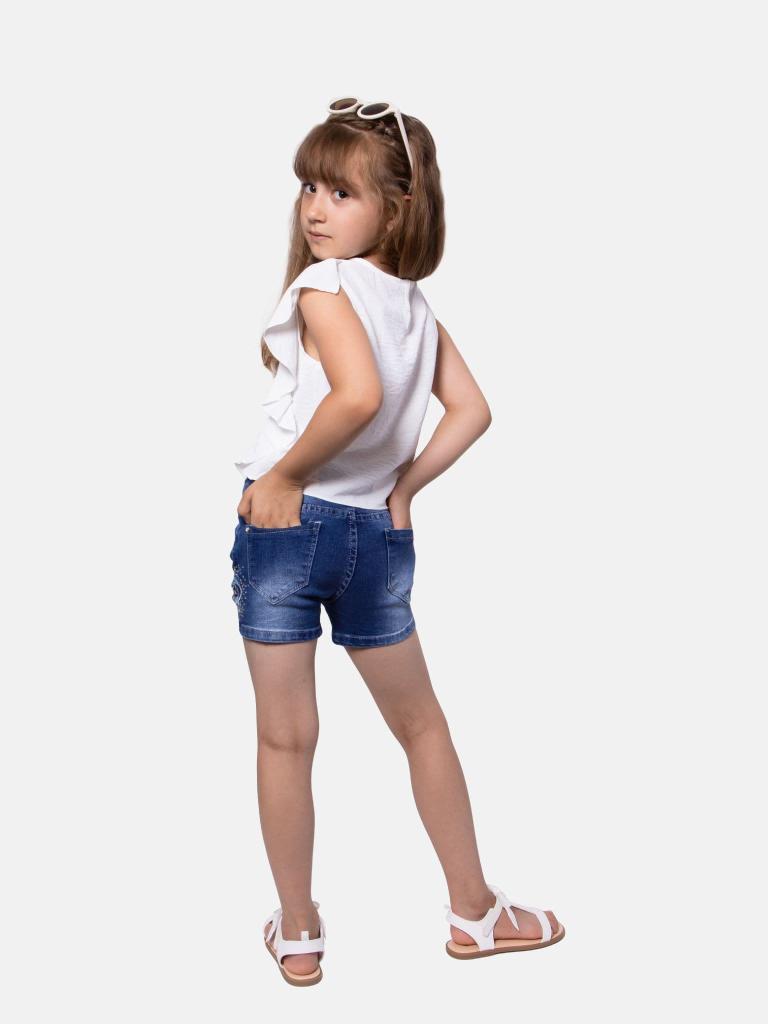 Junior Girl French Collection Rhinestone Embelished Denim Shorts - Blue