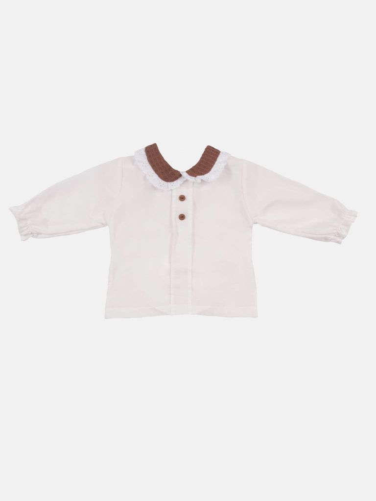 Baby Girl Rosa Waffle Romper with Big Bow and Lace - Brown