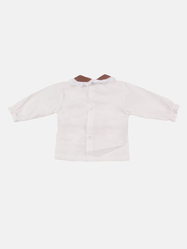 Baby Girl Rosa Waffle Romper with Big Bow and Lace - Brown