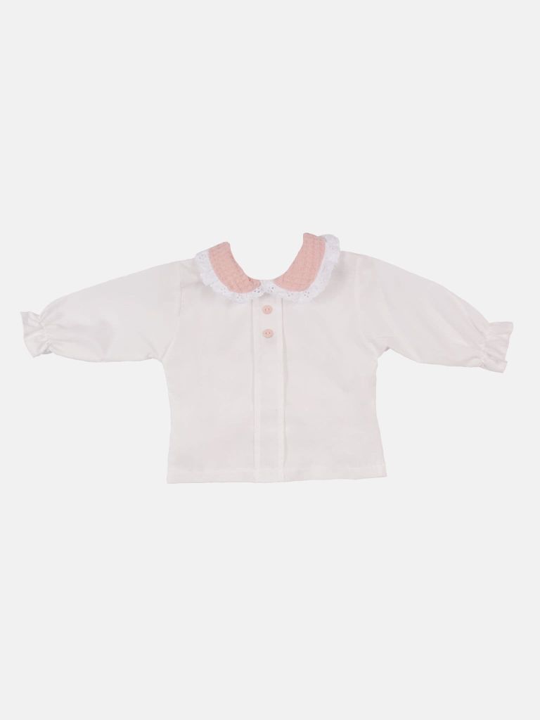 Baby Girl Rosa Waffle Romper with Big Bow and Lace - Baby Pink