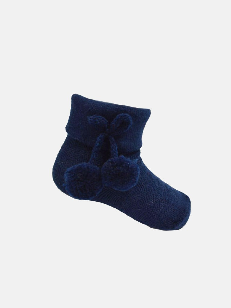 Baby Unisex Knitted Pom-pom Navy Blue Ankle Socks