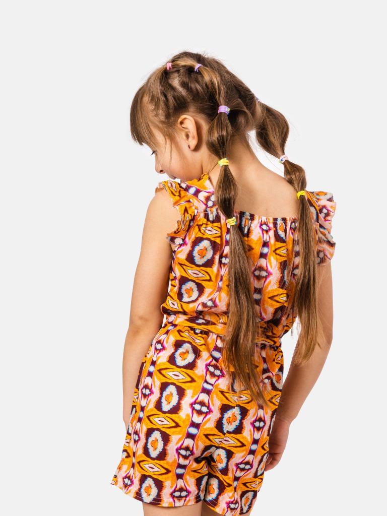 Junior Girl Stephanie French Collection Short Sleeves Summer Romper with Waistband - Orange 2