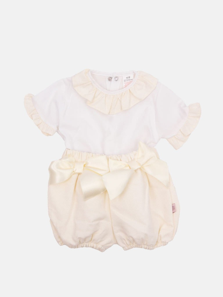 Baby Girl Tavira Collection Spanish Romper with 2 bows - Cream