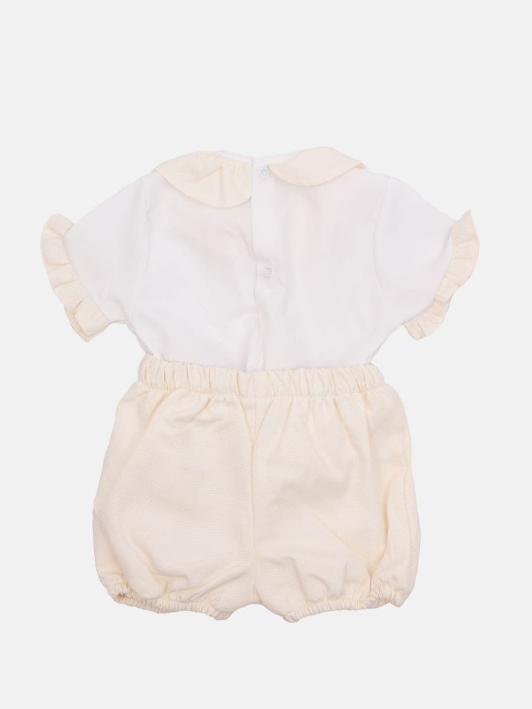 Baby Girl Tavira Collection Spanish Romper with 2 bows - Cream