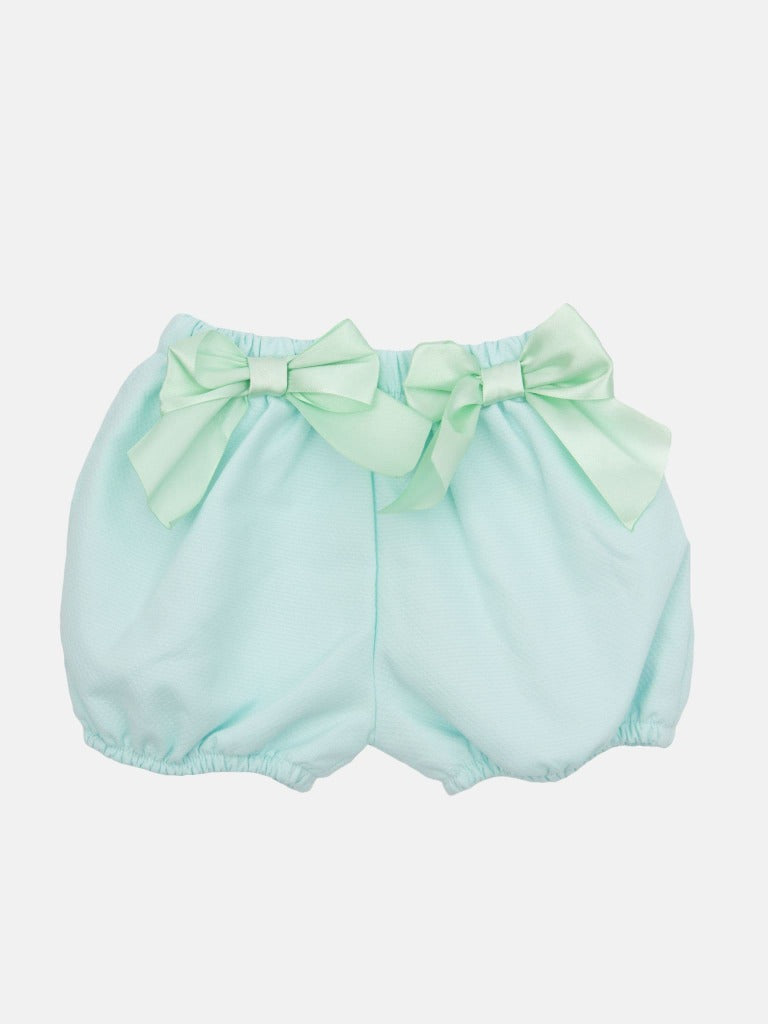 Baby Girl Tavira Collection Spanish Romper with 2 bows - Aqua Blue