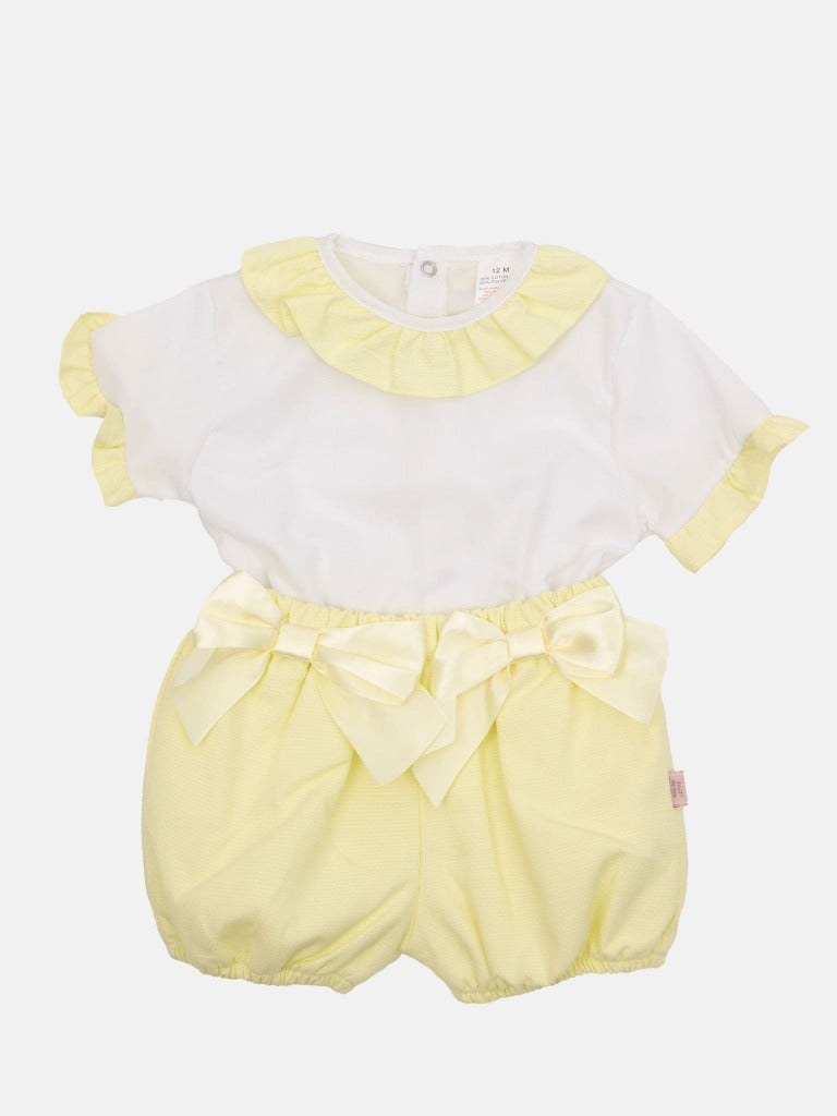 Baby Girl Tavira Collection Spanish Romper with 2 bows - Lemon Yellow