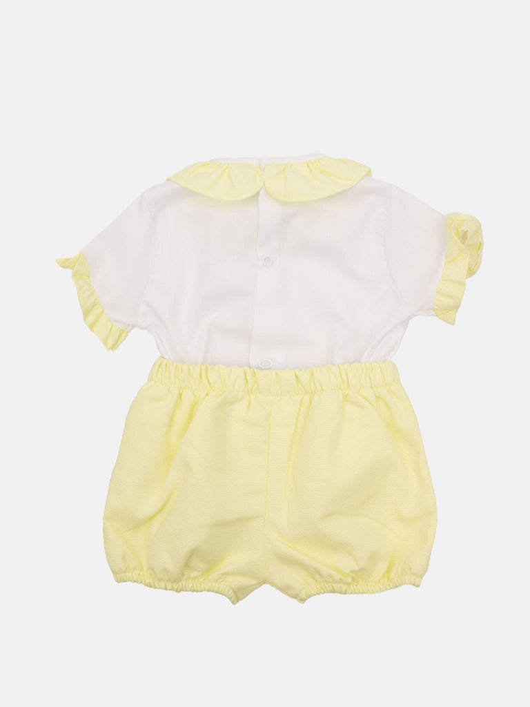 Baby Girl Tavira Collection Spanish Romper with 2 bows - Lemon Yellow