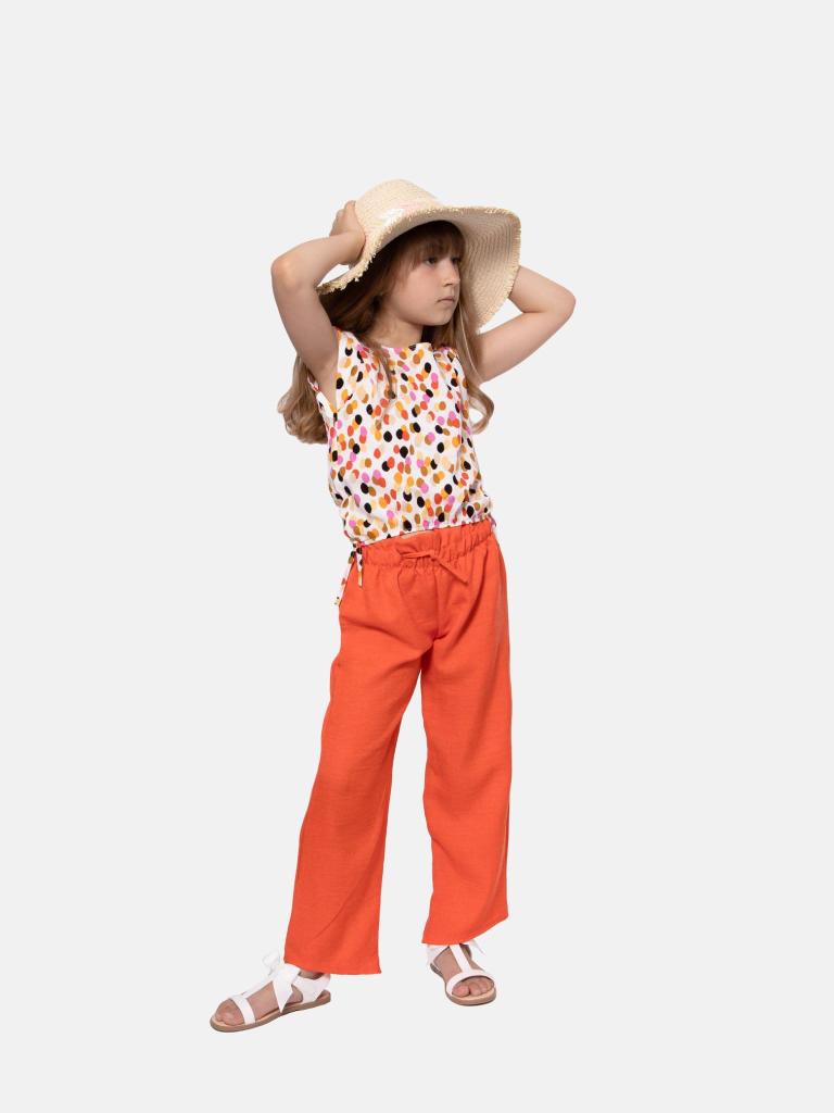 Junior Girl Vanessa French Collection Polka Dot Printed Top and Pants Set - White and Orange