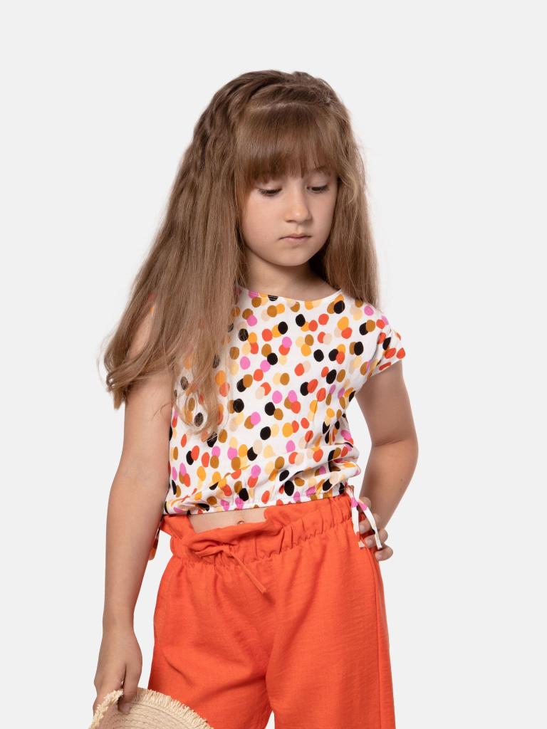 Junior Girl Vanessa French Collection Polka Dot Printed Top and Pants Set - White and Orange
