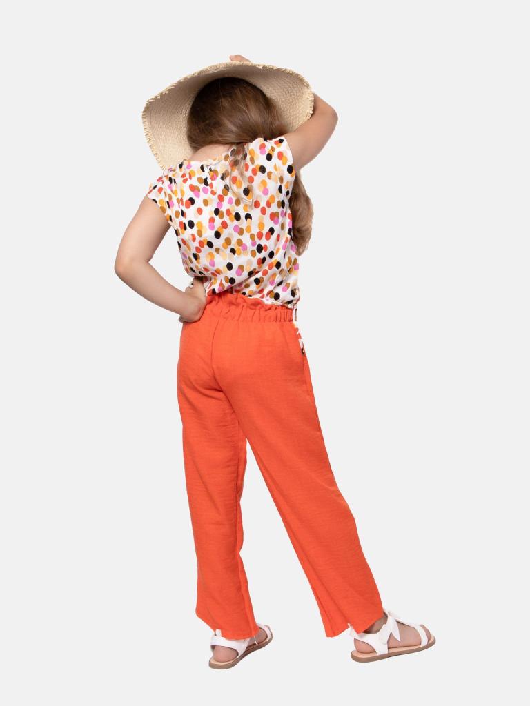 Junior Girl Vanessa French Collection Polka Dot Printed Top and Pants Set - White and Orange