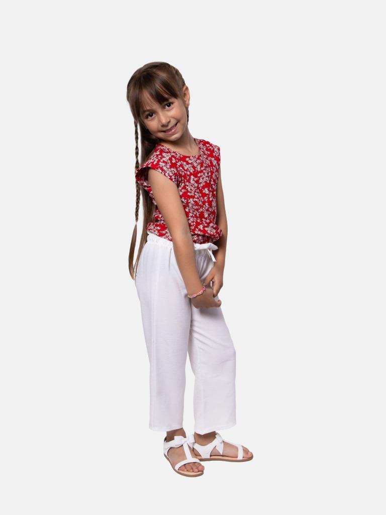 Junior Girl Vanessa French Collection Floral Printed Top and Pants Set - Red and White