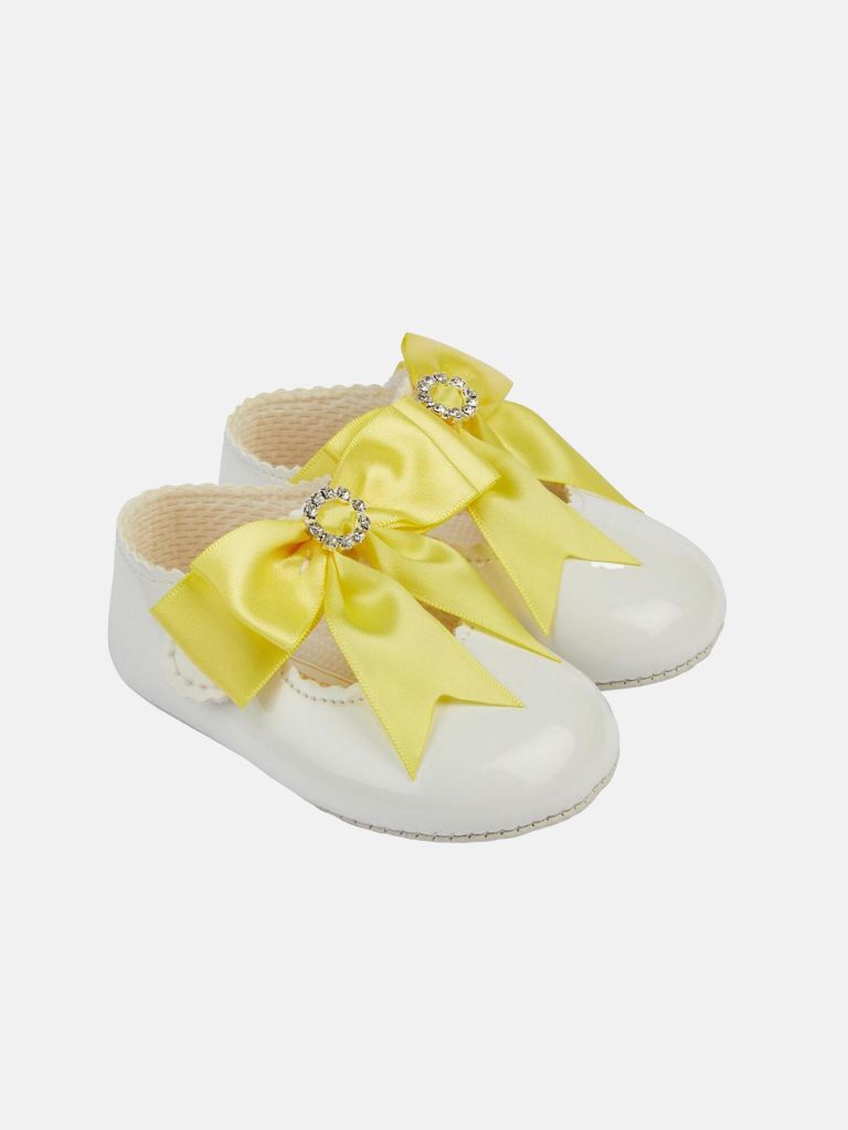 Baypods Girls Diamanté Soft Soled Shoe - White with Yellow