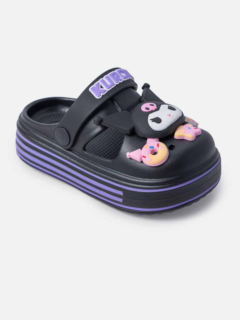 Baby Girl "Kuromi" Thick Sole Croc-Style Shoes - Black