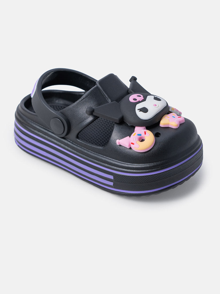 Baby Girl "Kuromi" Thick Sole Croc-Style Shoes - Black