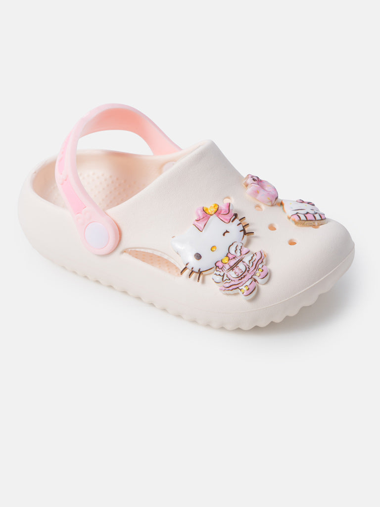 Baby Girl "Hello Kitty" Pink Strap Croc-Style Shoes - Ivory