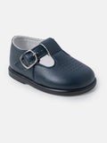 Baypods Hard Sole Boys T-Bar Hole Punched Shoes - Navy Blue