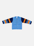 Baby Boy Knitted Cardigan Marco Collection with Geometric Sleeve Detail - Police Blue