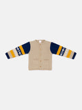 Baby Boy Knitted Cardigan Marco Collection with Geometric Sleeve Detail - Beige