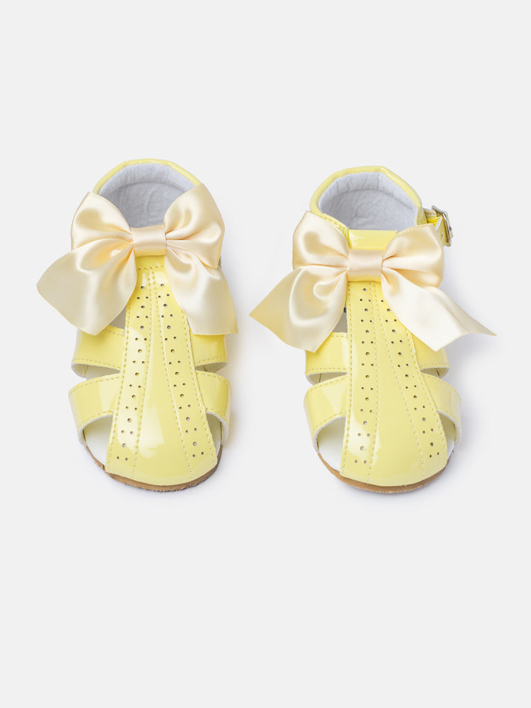 Baby Girl M&B Sandals with Detachable Satin Bow - Lemon Yellow