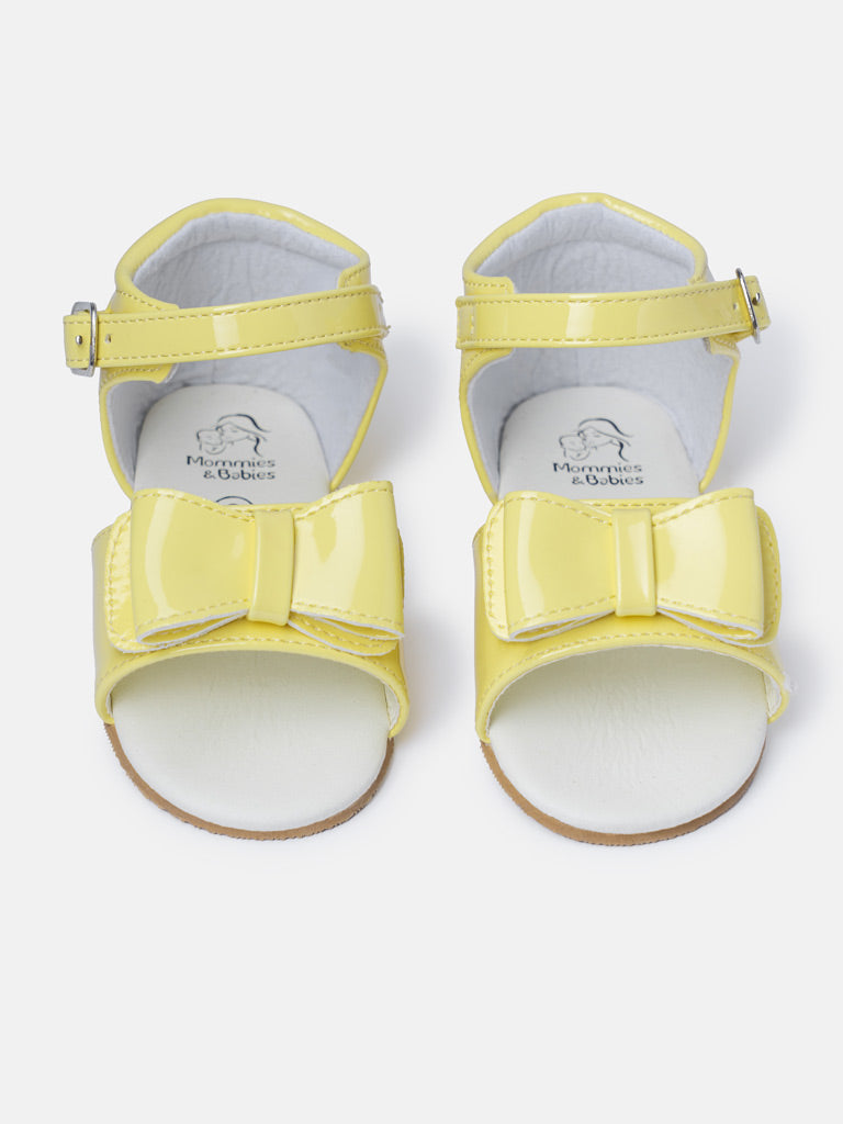 Baby Girl M&B Sandals with Solid Bow - Lemon Yellow