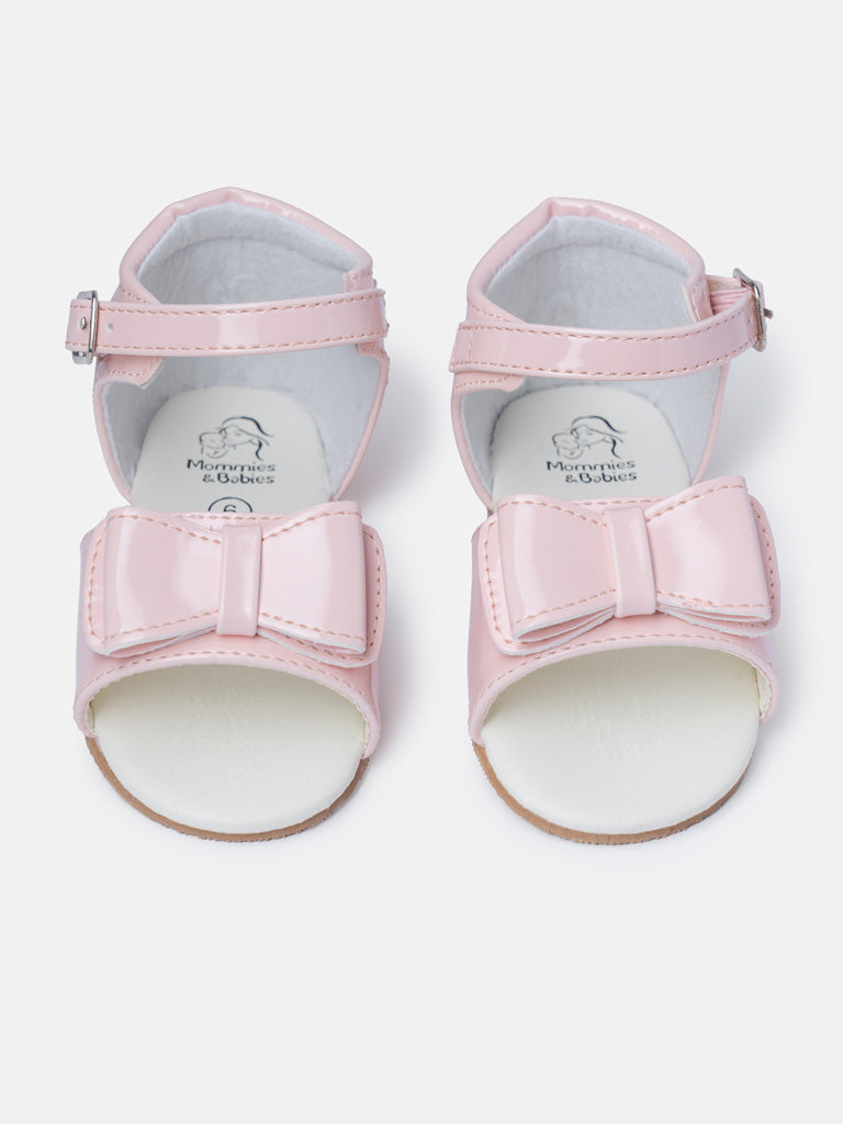 Baby Girl M&B Sandals with Solid Bow - Baby Pink