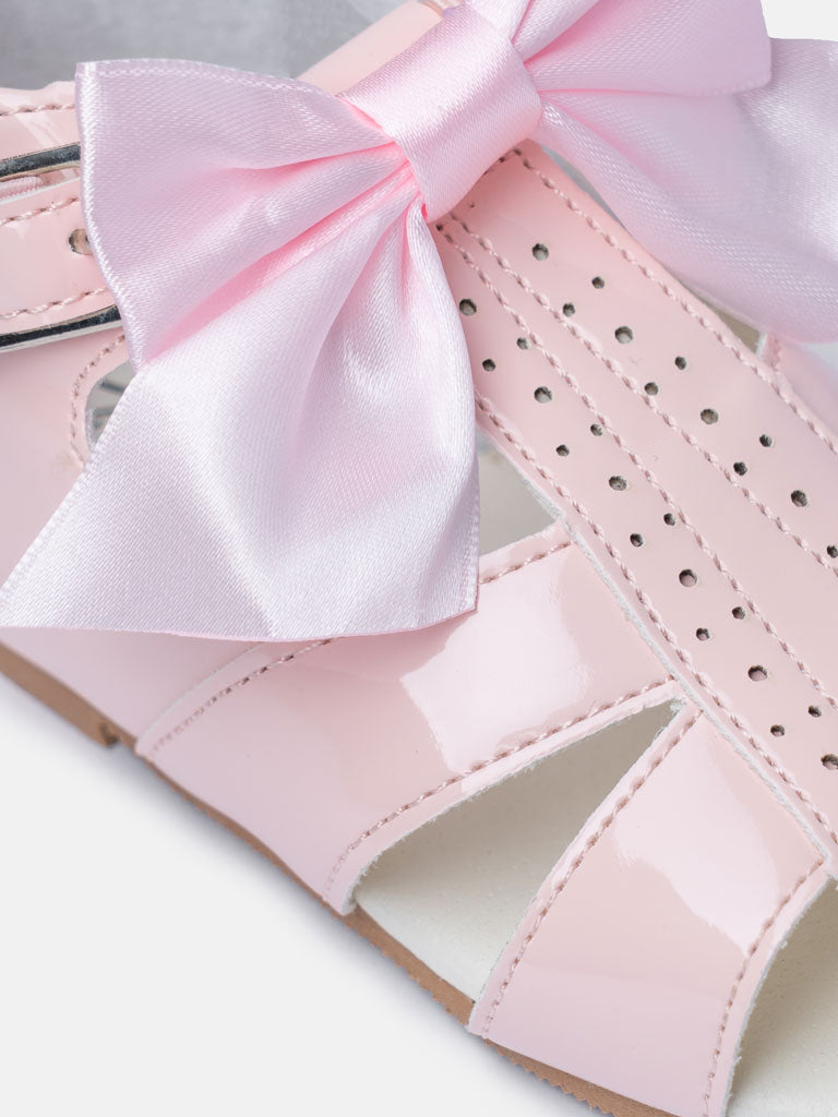 Baby Girl M&B Sandals with Detachable Satin Bow - Baby Pink