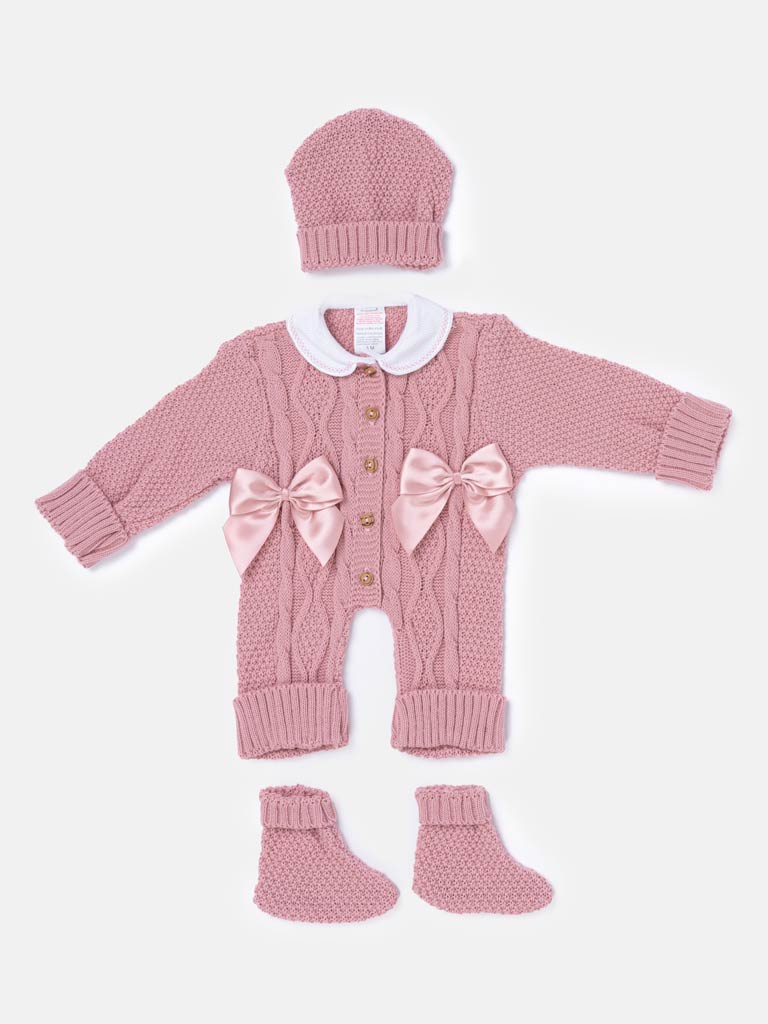 Baby Girl All-In-One Knitted Set with Blanket - Dusty Pink