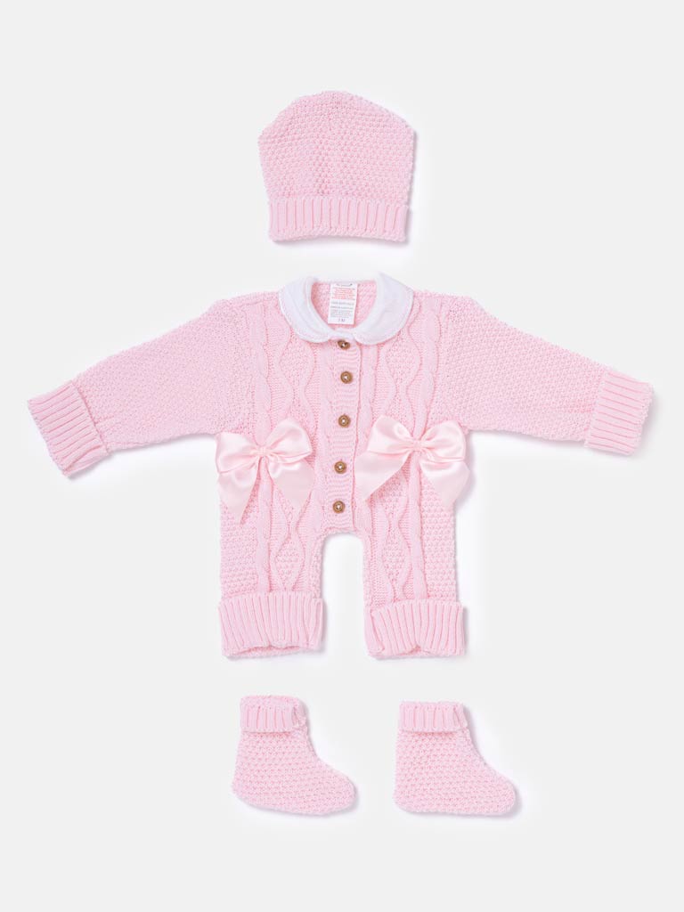 Baby Girl All-In-One Knitted Set with Blanket - Pink