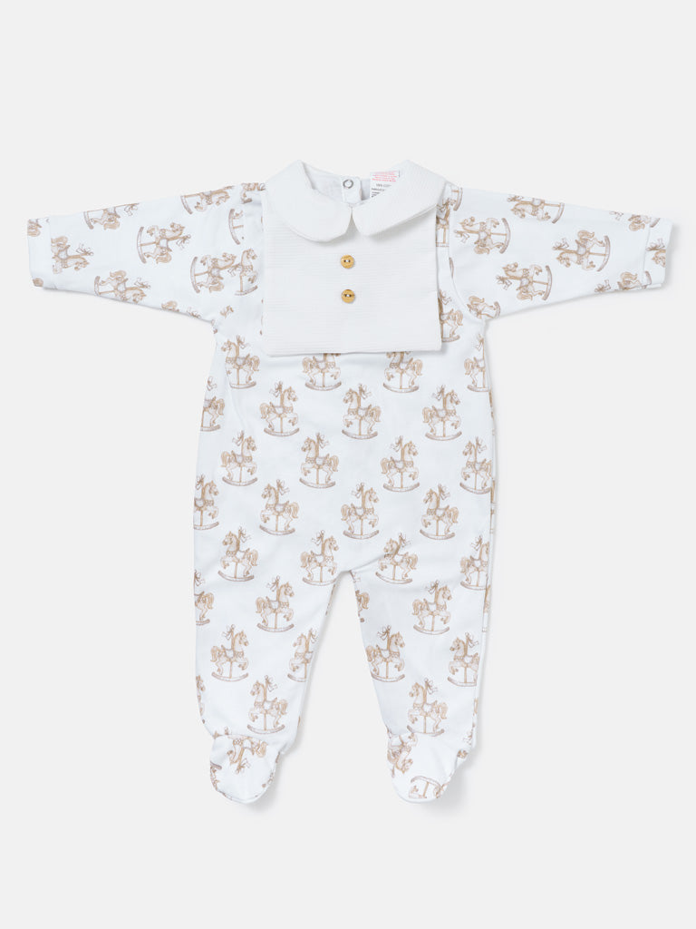 Baby Grow Rocking Horse Collection with Peter Pan Collar - Beige