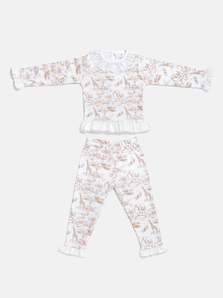 Girl Safari Collection 2-Piece Cotton Pyjama Set - Beige